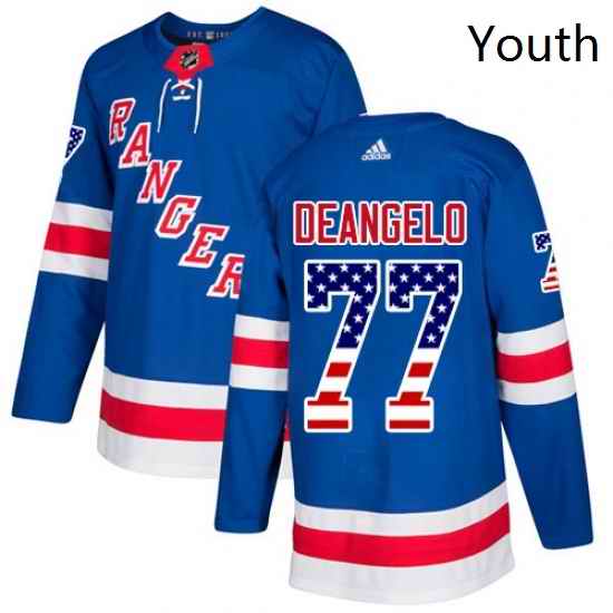 Youth Adidas New York Rangers 77 Anthony DeAngelo Authentic Royal Blue USA Flag Fashion NHL Jersey